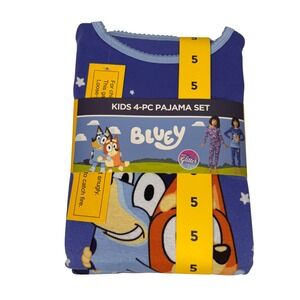 Bluey Bingo Toddler Sz 5, 4Piece Pajama Set 100% Cotton Purple Blue Glitter Gift